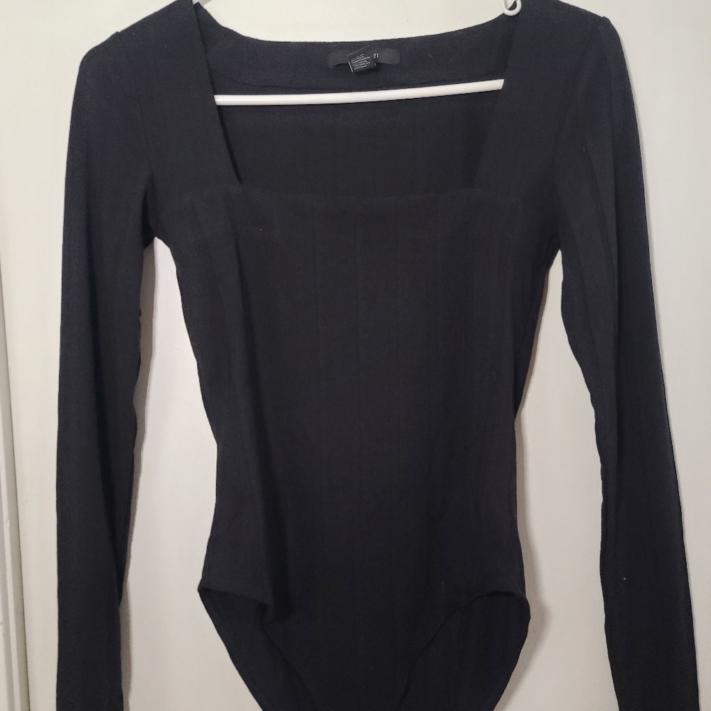 Forever 21 Black Ribbed Body Suit Juniors